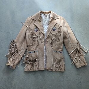 Vintage Tan Fringe Embroidered Women's Jacket